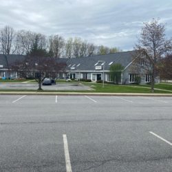 Shelburne Road retail and office suites for lease, view from parking lot
