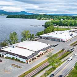 Aerial view of Newport Center in Newport, Vermont shopping plaza with retail space for lease