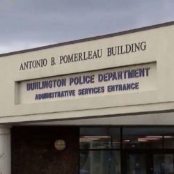 Building front that reads "Antonio B. Pomerleau Building, Burlington Police Department